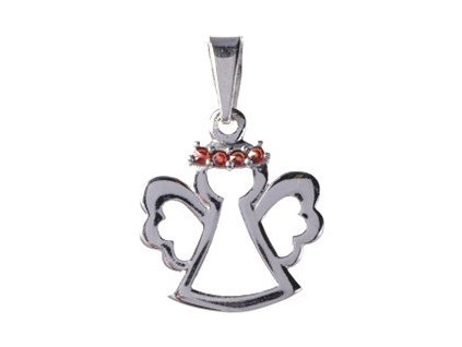 Silver pendant with czech garnet, rhodium plated - angel                                            
