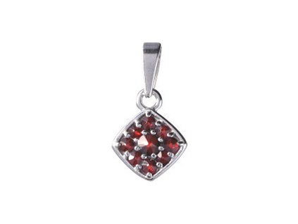 Silver pendant with czech garnet, rhodium plated - square                                           