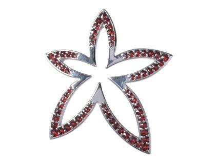 Silver pendant with czech garnet, rhodium plated - flower                                           