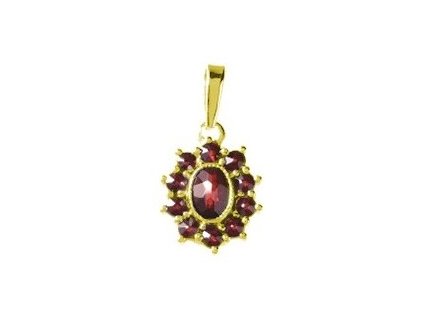 Silver pendant with czech garnet, gold plated - oval                                                