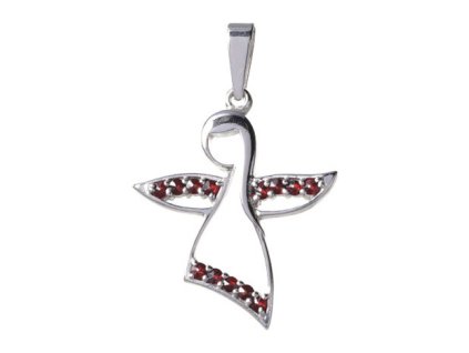 Silver pendant with czech garnet, rhodium plated - angel                                            