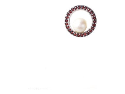 Silver pendant with czech garnet and pearl, rhodium plated - circle                                 