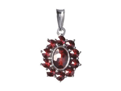 Silver pendant with czech garnet, rhodium plated - oval                                             