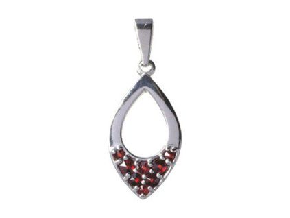 Silver pendant with czech garnet, rhodium plated - drop                                             