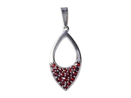 Silver pendant with czech garnet, rhodium plated - drop                                             