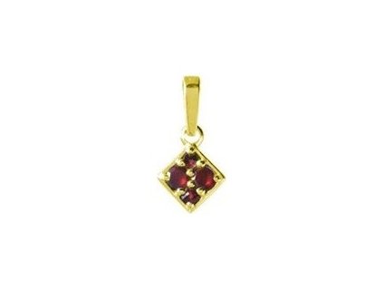 Silver pendant with czech garnet, gold plated - square                                              