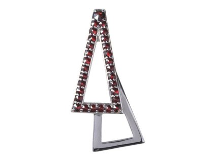 Silver pendant with czech garnet, rhodium plated - triangle                                         