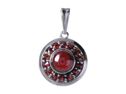 Silver pendant with czech garnet, rhodium plated - circle                                           