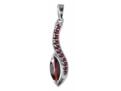 Silver pendant with czech garnet, rhodium plated - wave                                             