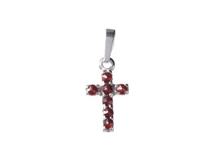 Silver pendant with czech garnet, rhodium plated - cross                                            