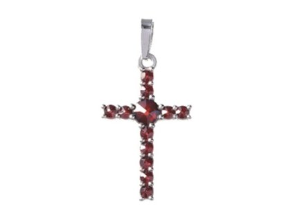 Silver pendant with czech garnet, rhodium plated - cross                                            