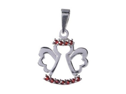 Silver pendant with czech garnet, rhodium plated - angel                                            