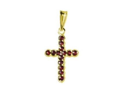 Silver pendant with czech garnet, gold plated - cross                                               