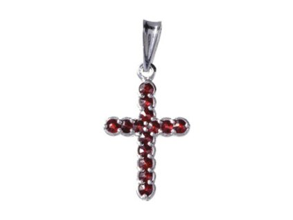 Silver pendant with czech garnet, rhodium plated - cross                                            