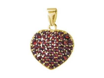 Silver pendant with czech garnet, gold plated - heart                                               