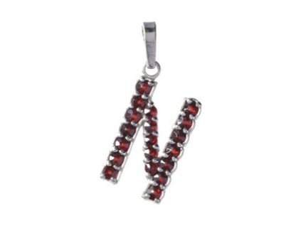 Silver pendant with czech garnet, rhodium plated - letter N                                         