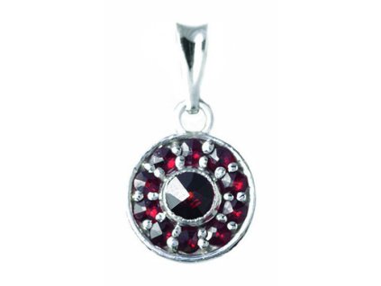 Silver pendant with czech garnet, rhodium plated - circle                                           