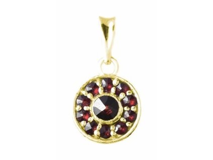 Silver pendant with czech garnet, gold plated - circle                                              
