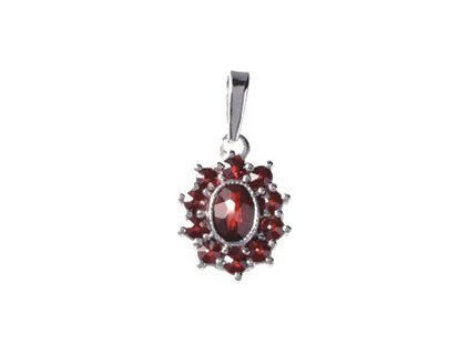 Silver pendant with czech garnet, rhodium plated - oval                                             