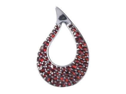 Silver pendant with czech garnet, rhodium plated - drop                                             