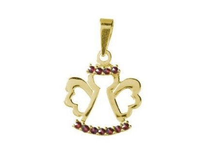 Silver pendant with czech garnet, gold plated - angel                                               