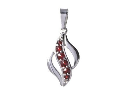 Silver pendant with czech garnet, rhodium plated - wave                                             