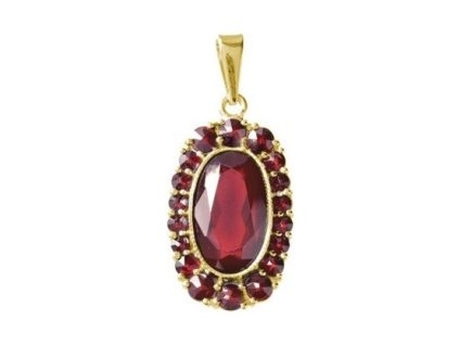 Silver pendant with czech garnet, gold plated - oval                                                