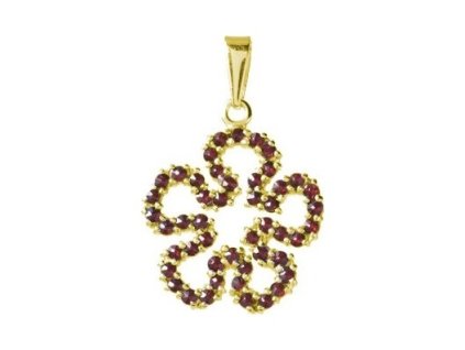 Silver pendant with czech garnet, gold plated - flower                                              