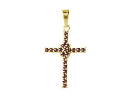 Silver pendant with czech garnet, gold plated - cross                                               