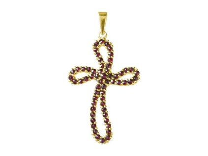 Silver pendant with czech garnet, gold plated - cross                                               