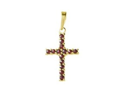 Silver pendant with czech garnet, gold plated - cross                                               