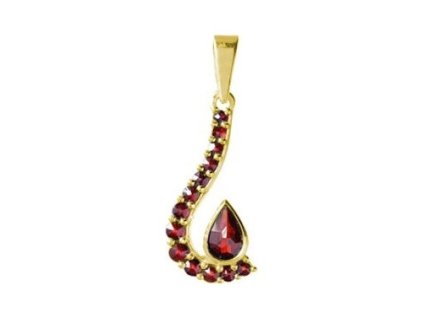 Silver pendant with czech garnet, gold plated - drop                                                