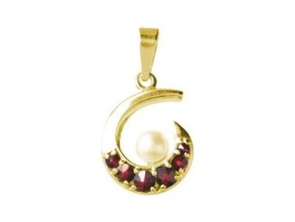 Silver pendant with czech garnet and pearl, gold plated - spiral                                    