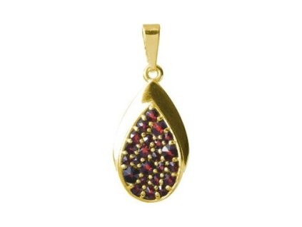 Silver pendant with czech garnet, gold plated - drop                                                