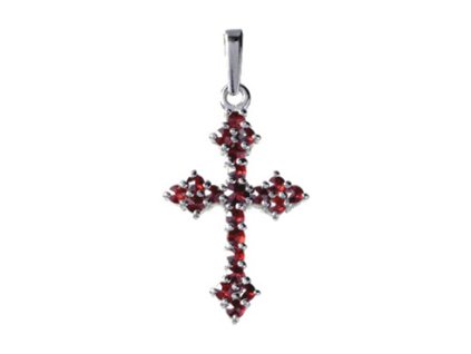 Silver pendant with czech garnet, rhodium plated - cross                                            