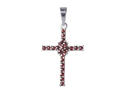 Silver pendant with czech garnet, rhodium plated - cross                                            