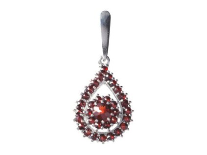 Silver pendant with czech garnet, rhodium plated - drop                                             