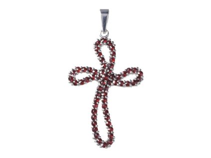 Silver pendant with czech garnet, rhodium plated - cross                                            