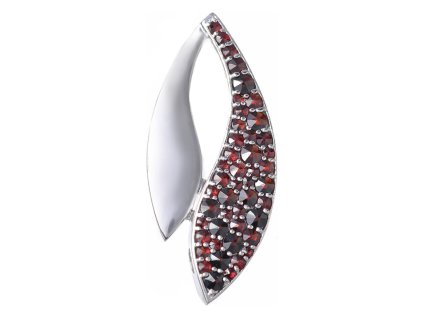 Silver pendant with czech garnet, rhodium plated - wave                                             