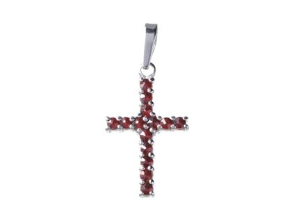 Silver pendant with czech garnet, rhodium plated - cross                                            