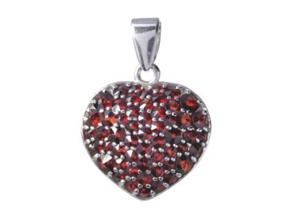 Silver pendant with czech garnet, rhodium plated - heart                                            