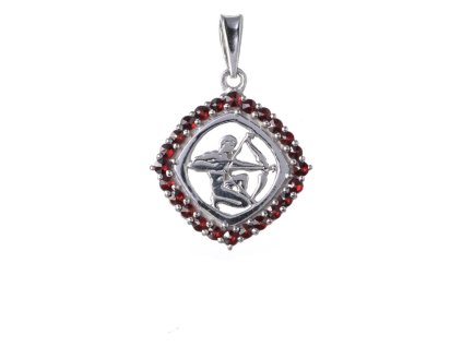 Silver pendant with czech garnet, rhodium plated, zodiac sign - sagittarius                         