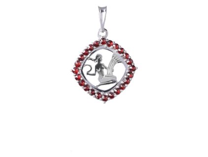 Silver pendant with czech garnet, rhodium plated, zodiac sign - virgo                               
