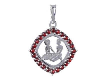 Silver pendant with czech garnet, rhodium plated, zodiac sign - gemini                              