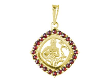 Silver pendant with czech garnet, gold plated, zodiac sign - aquarius                               