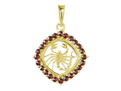 Stříbrný přívěsek s českým granátem, zlacený - zvěrokruh, štír
