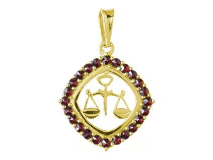 Silver pendant with czech garnet, gold plated, zodiac sign - libra                                  