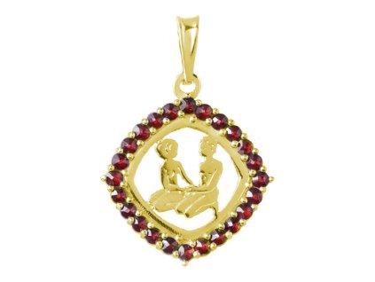 Silver pendant with czech garnet, gold plated, zodiac sign - virgo                                  