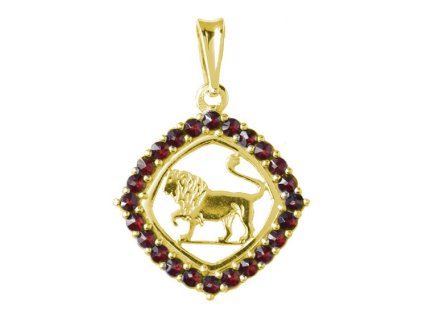 Silver pendant with czech garnet, gold plated, zodiac sign - lion                                   