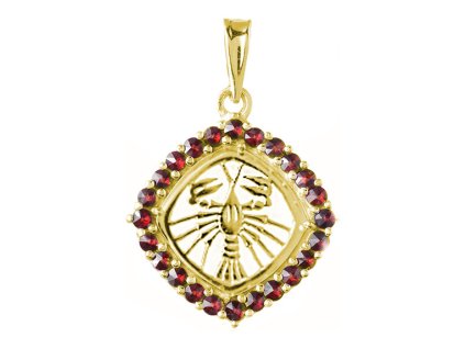 Silver pendant with czech garnet, gold plated, zodiac sign - cancer                                 